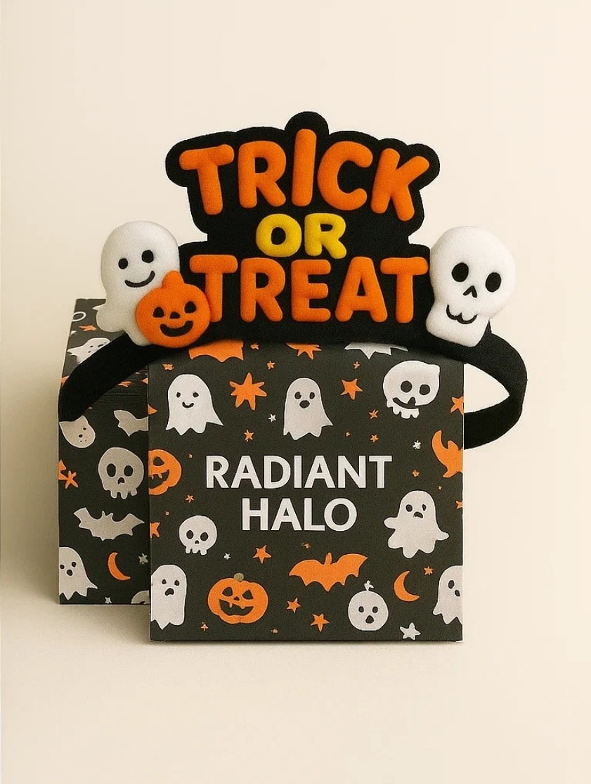 Trick or Treat: Bandă pentru Bebeluși cu Fantomă, Dovleac și Schelet Croșetat