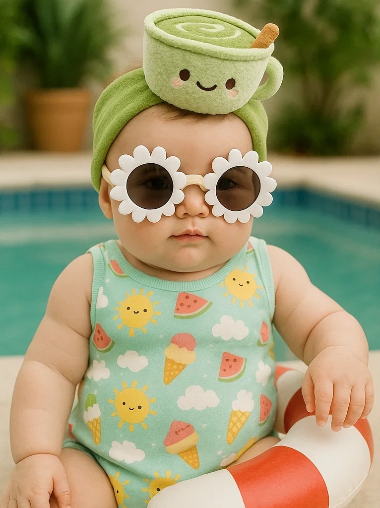 Bandeau bébé tasse de matcha | Accessoire de tête doux et confortable