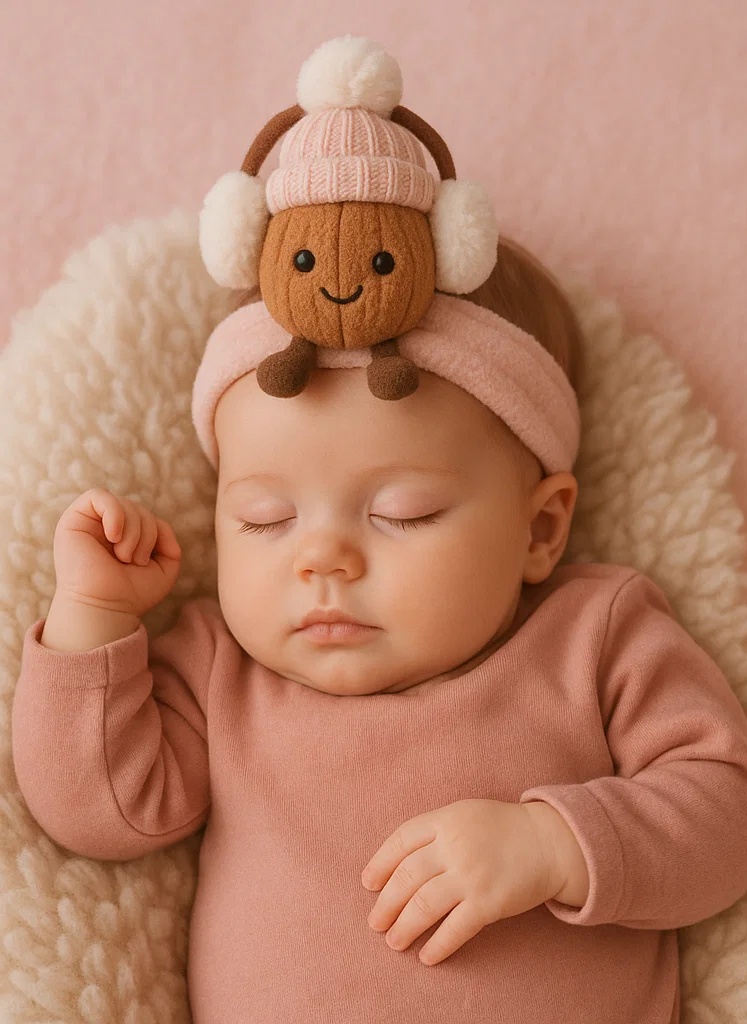 Cute Baby Headband with Plush Toy – Bean Character with Earmuffs