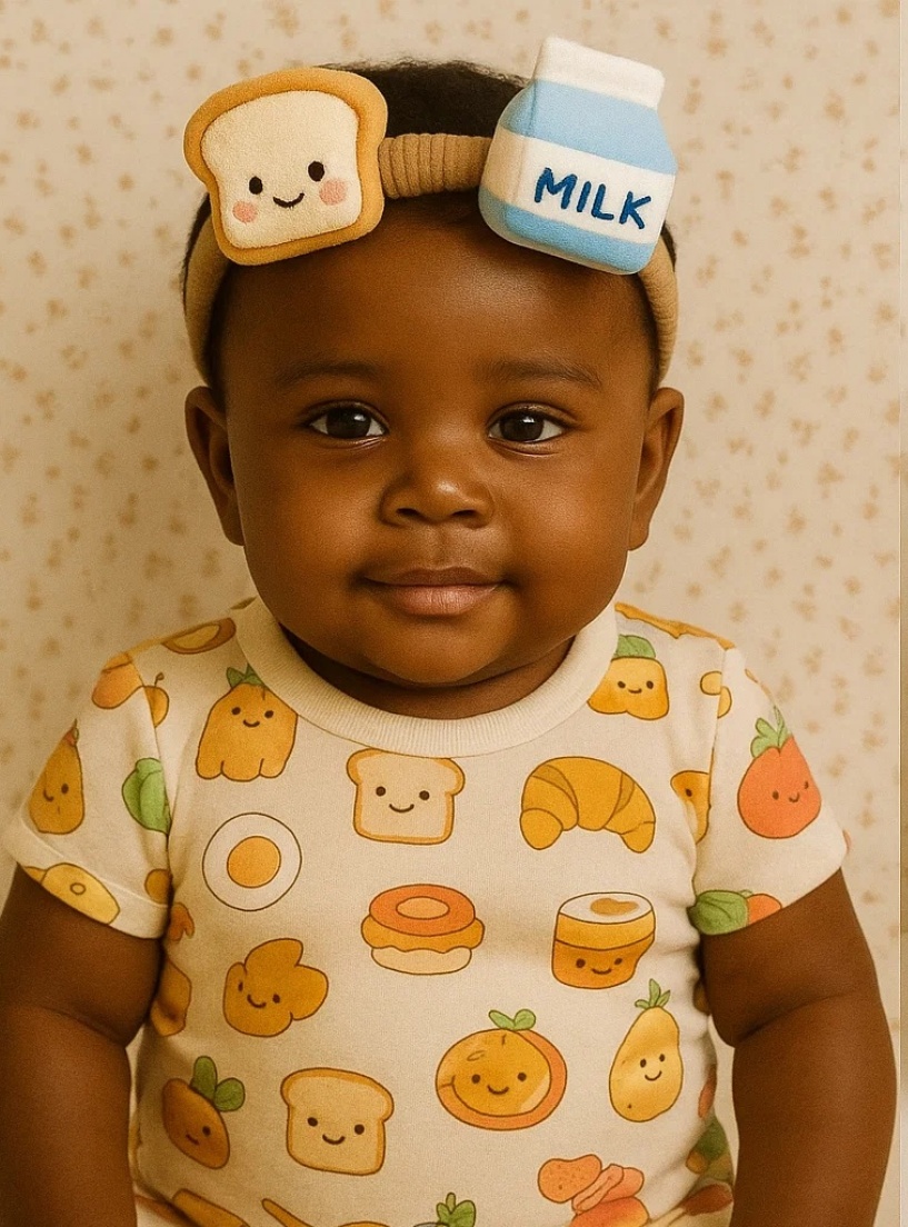 Toast & Milk Baby Headband: A Cozy Breakfast Look
