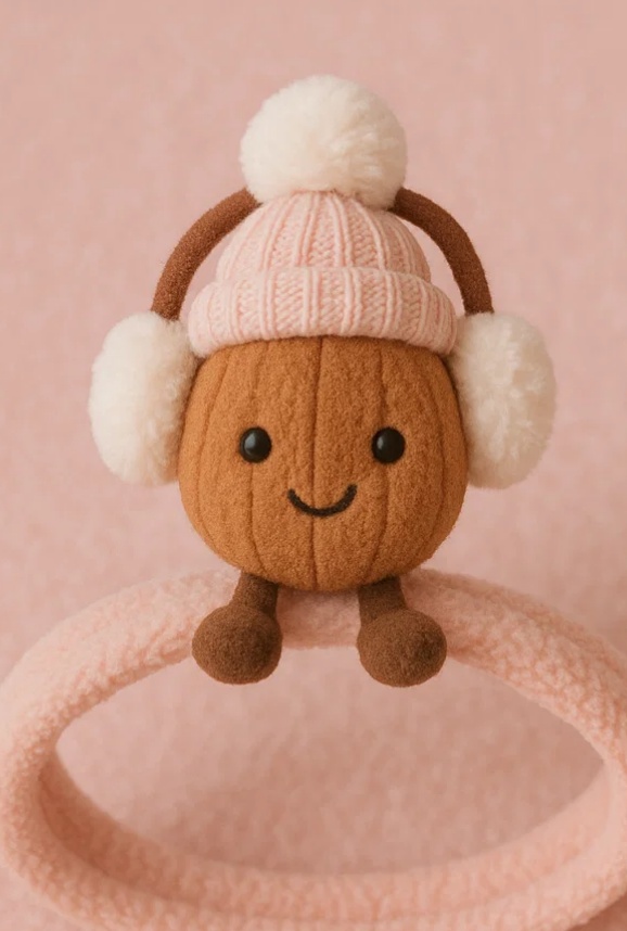 Cute Baby Headband with Plush Toy – Bean Character with Earmuffs