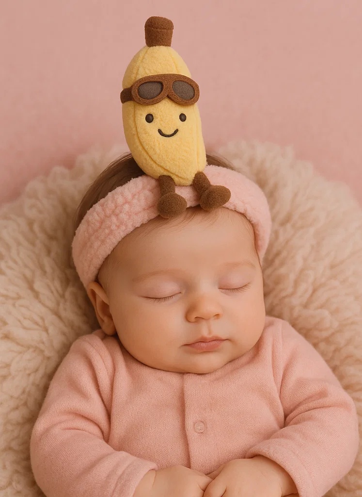 Bananen Plüschspielzeug Baby Haarband – Banane mit Wintermütze und Sonnenbrille