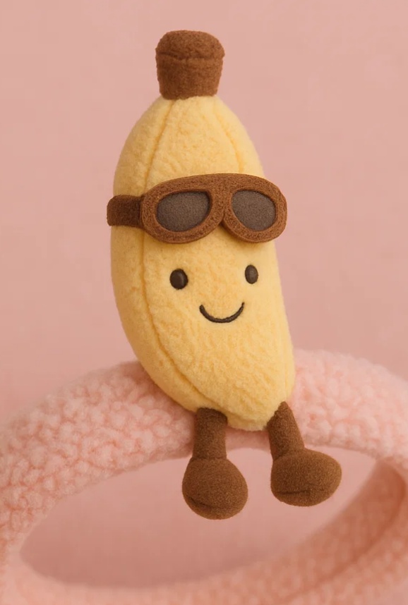 Bananen Plüschspielzeug Baby Haarband – Banane mit Wintermütze und Sonnenbrille