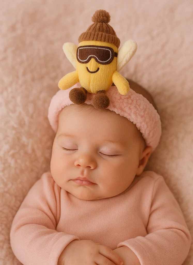 Diadème en peluche pour bébé - Banane avec bonnet d'hiver