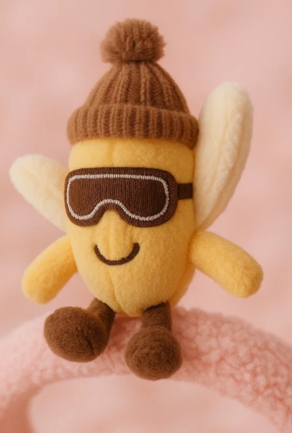 Winter Banana Baby Plush Headband with Beanie Hat – Cozy Fruit Style