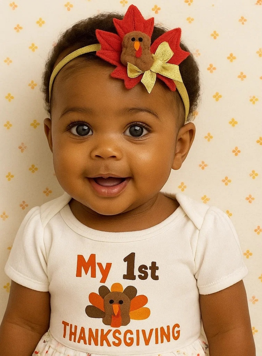 Thankful & Cute Turkey Baby Headband with Gift Packaging