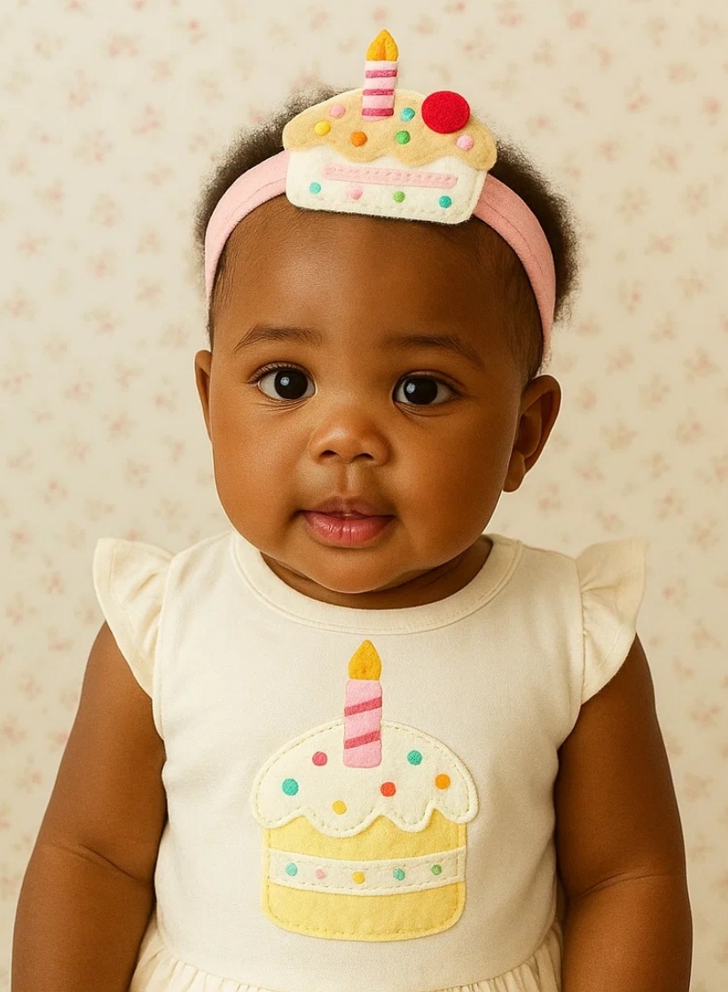 Conjunto de Diadema y Vestido de Pastel para Bebé – Diseño de Fieltro Dulce – Radiant Halo