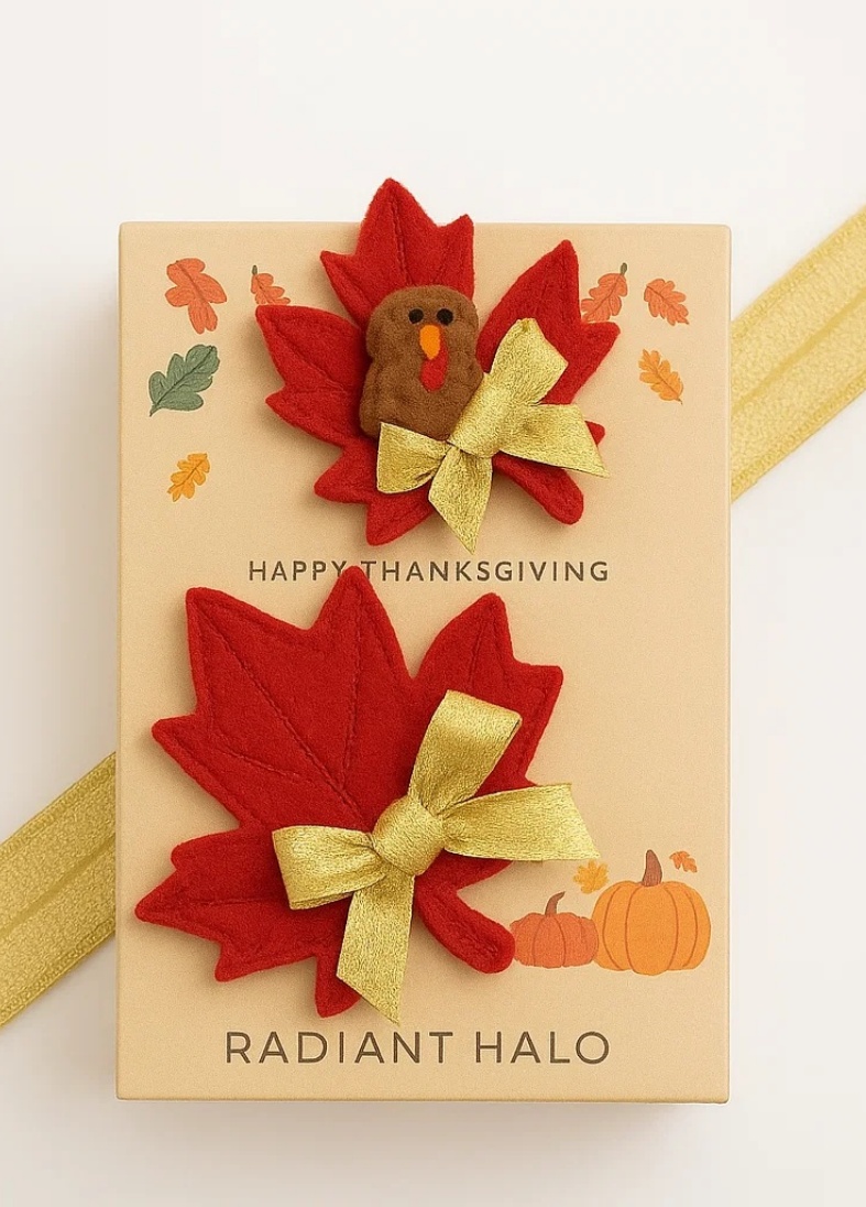 Thankful & Cute Turkey Baby Headband with Gift Packaging