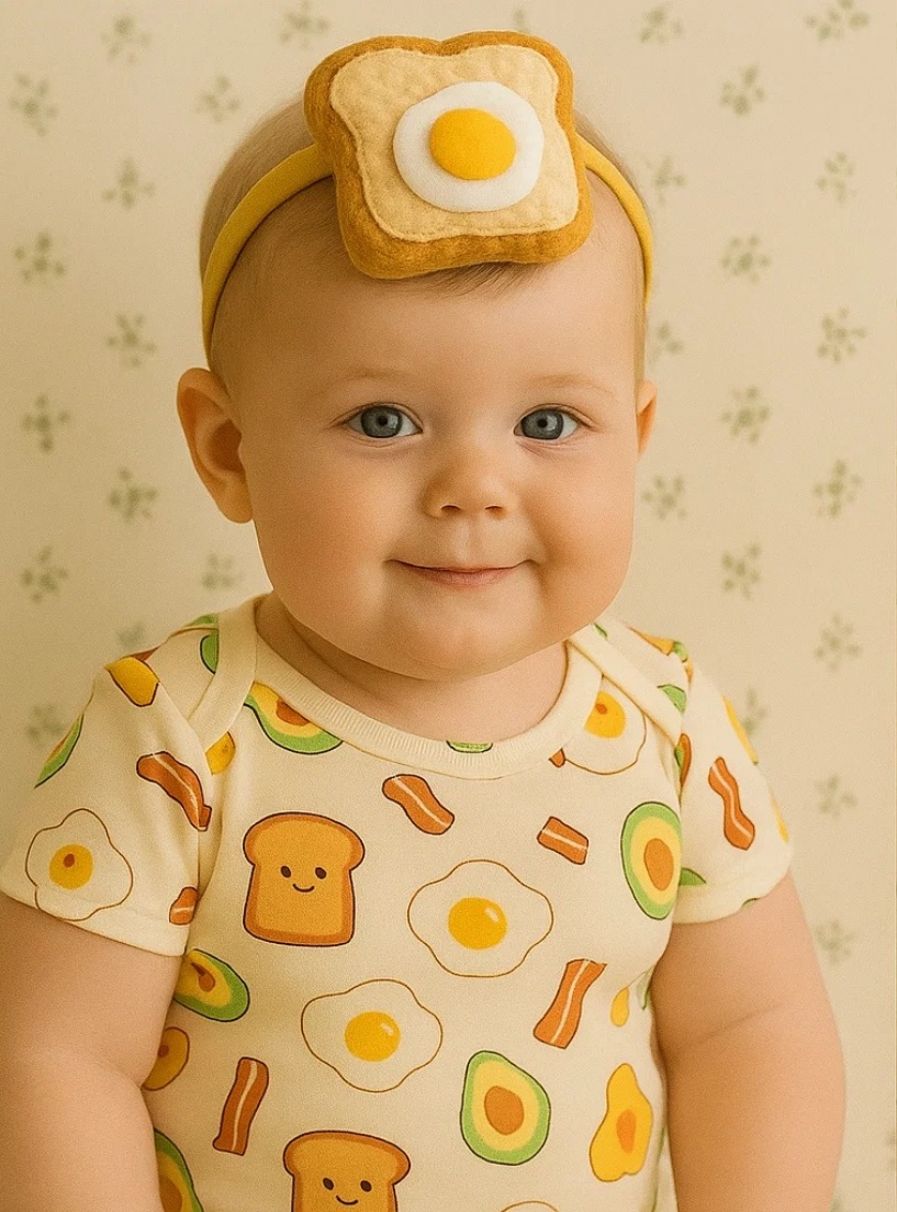 Bandeau pour bébé avec toast et œuf au plat
