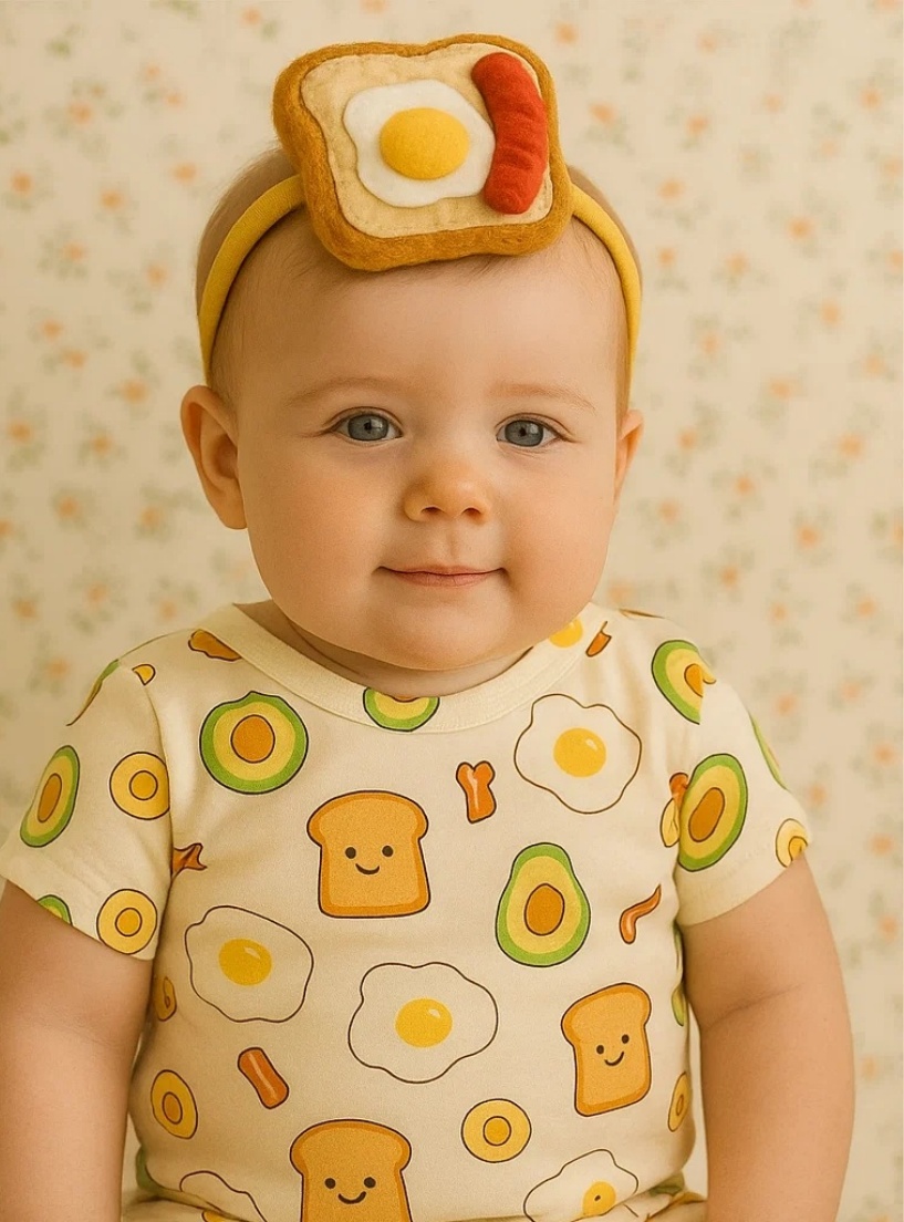 Süßes Toast und Spiegelei Baby Haarband Set
