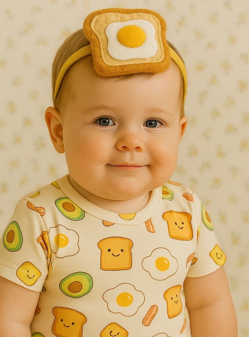 Fried Egg and Toast Baby Headband Set with Sausage
