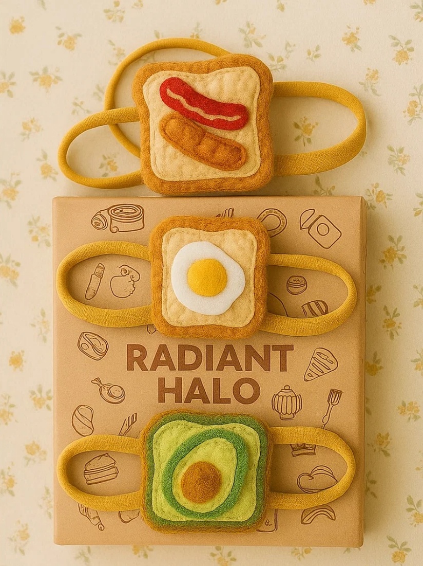 Fried Egg and Toast Baby Headband Set with Sausage