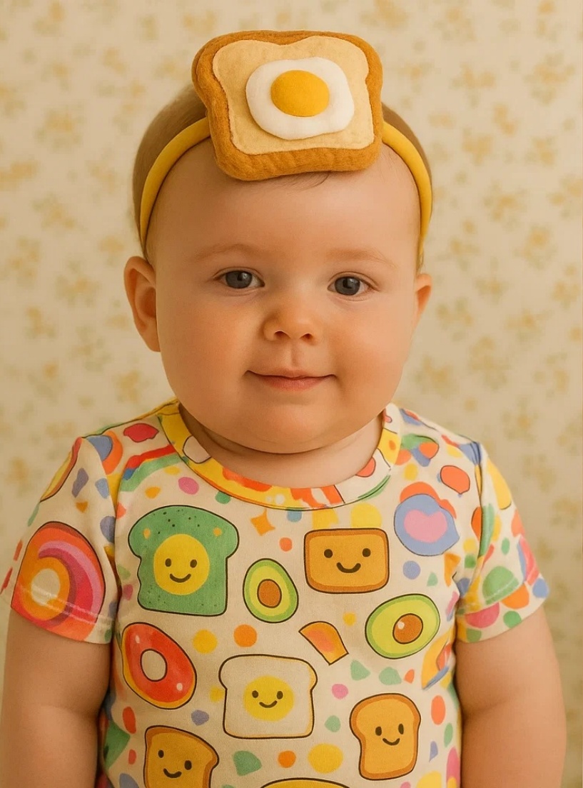 Fried Egg and Toast Baby Headband Set with Cheese