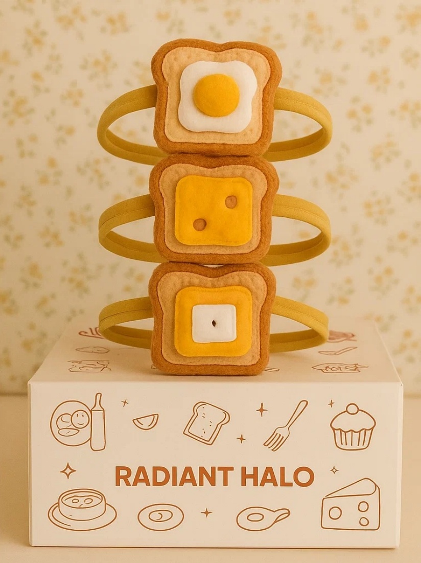 Fried Egg and Toast Baby Headband Set with Cheese
