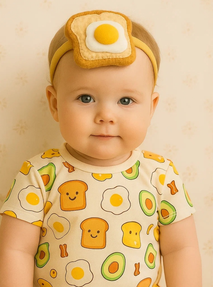 Fried Egg and Cheese Toast Headband Set for Babies