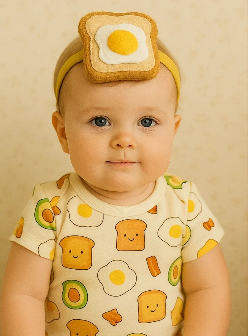 Delicious Toast and Fried Egg Baby Headband Set