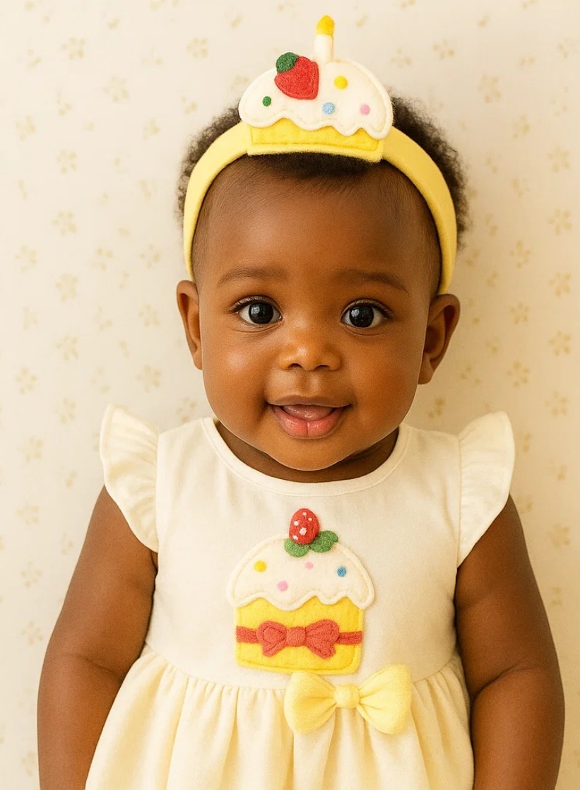 Bandeau Gâteau & Robe Bébé – Design Gourmand en Feutrine – Radiant Halo