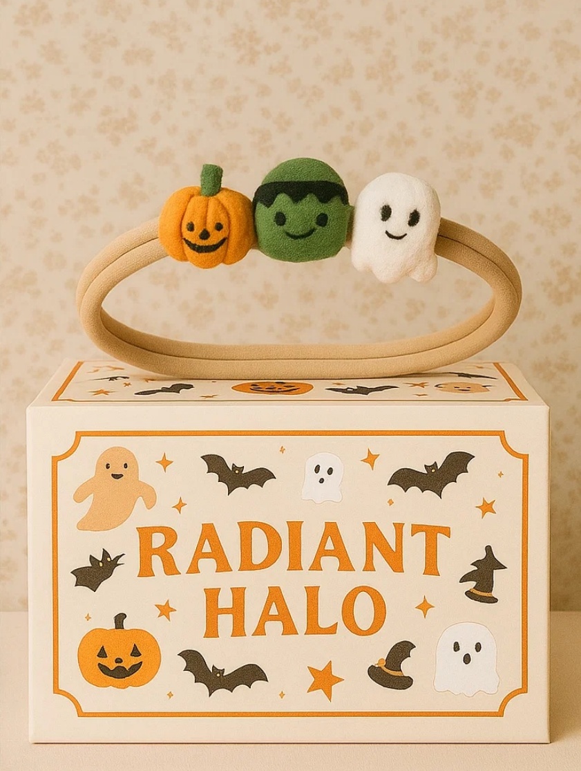 Trick or Treat: Dětská čelenka s Háčkovaným Duchem, Dýní a Kostlivcem