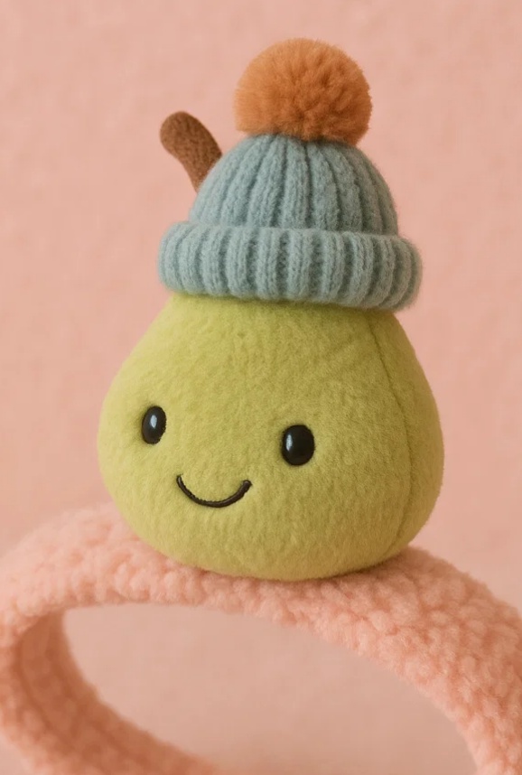 Plüsch-Baby-Stirnband - Birne mit Wintermütze