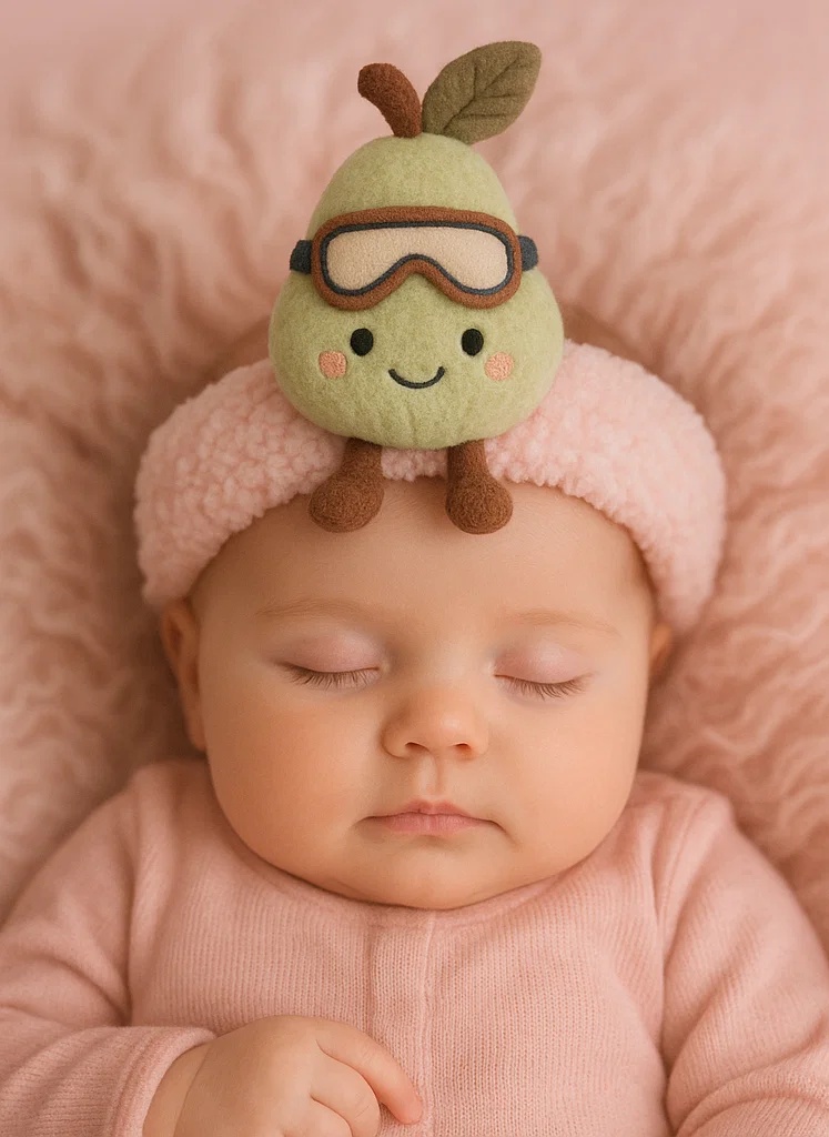 Diadème en peluche pour bébé - Poire verte avec lunettes de ski