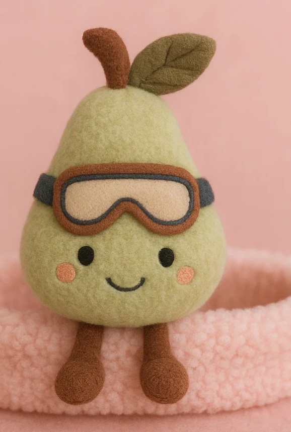 Diadème en peluche pour bébé - Poire verte avec lunettes de ski