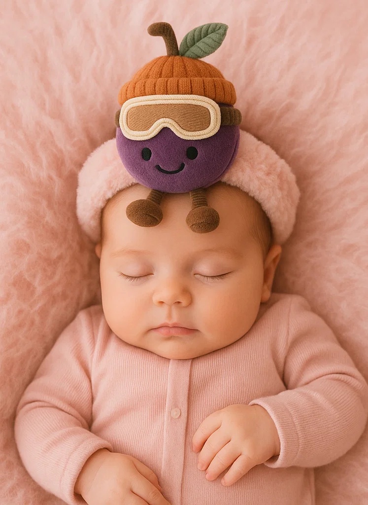 Faixa de Cabelo de Pelúcia para Bebê - Fruta Vermelha com Óculos de Neve