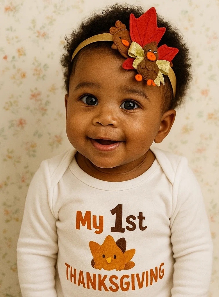 Bright Eyes Turkey Baby Headband Holiday Gift Set