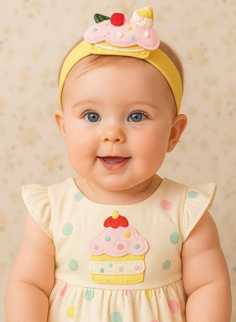 Conjunto de Tiara e Vestido Bolo para Bebê – Design em Feltro – Radiant Halo