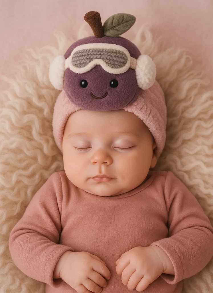 Baby Plush Toy Headband - Purple Fruit with Ski Goggles