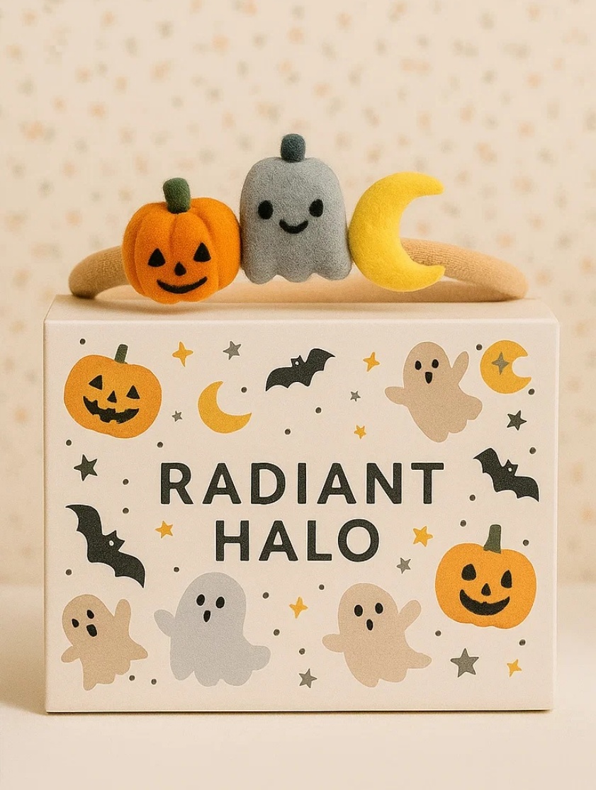 Čelenka pro batole s dýní, kouzelnickým kloboukem a duchem na Halloween