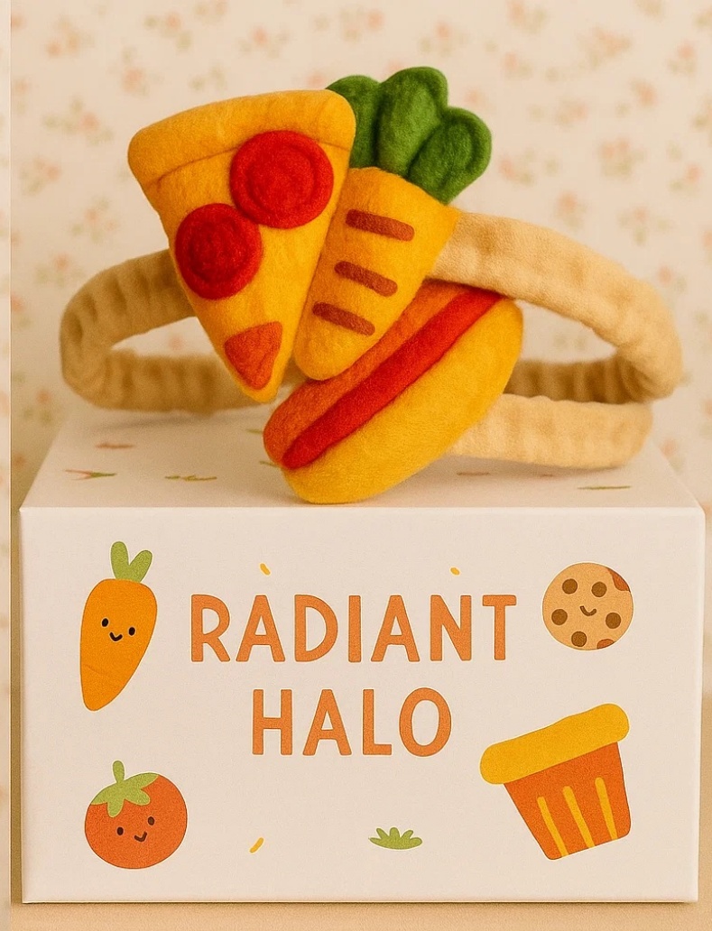 Radiant Halo Baby Headband with Pizza, Hotdog, and Fries