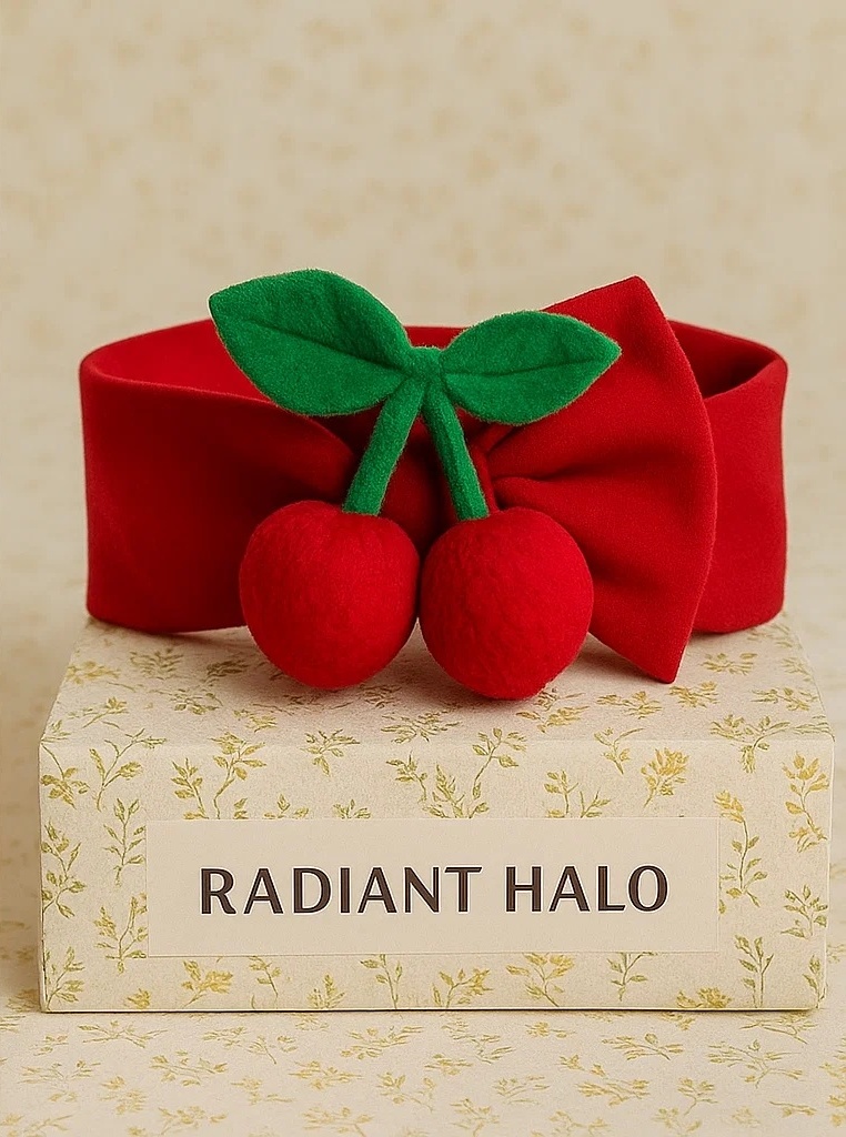 Tiara de bebê com cerejas de pelúcia em tecido macio – RADIANT HALO