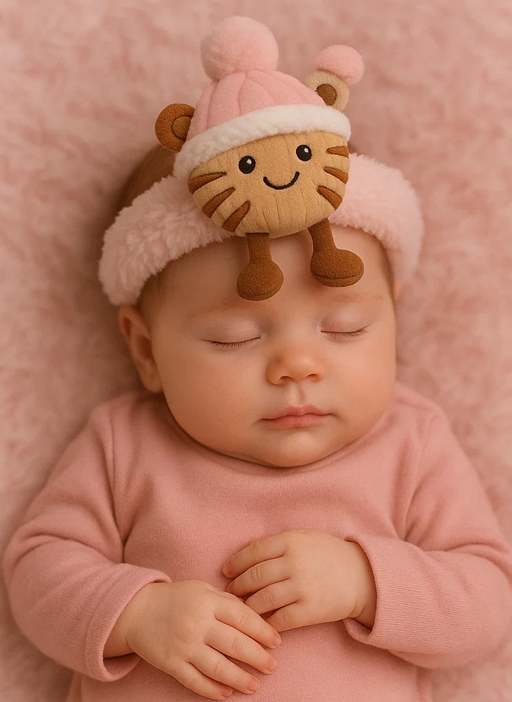 Pink Pom Tiger Baby Plush Headband – Soft Winter Cub Style