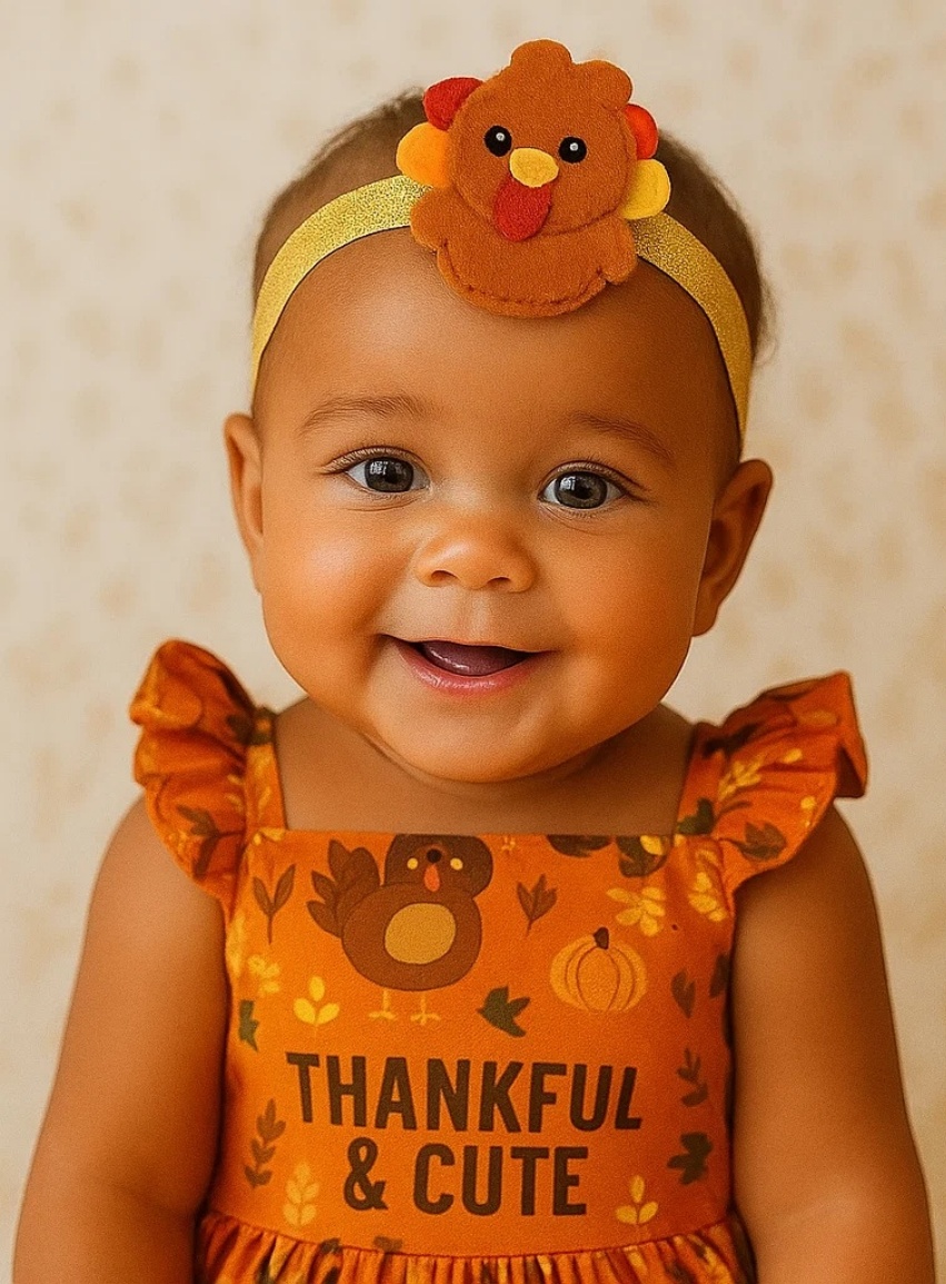 Smiling Turkey Baby Headband in Festive Gift Box