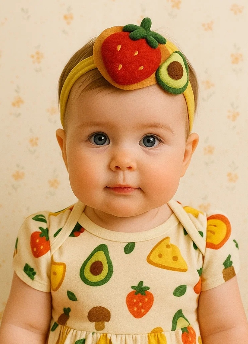 Radiant Halo Baby Headband with Strawberry and Avocado (Fruit Headband)