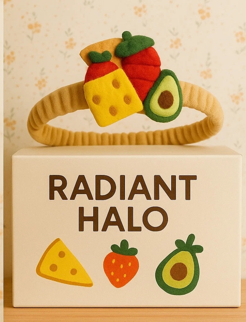 Radiant Halo Baby Headband with Strawberry and Avocado (Fruit Headband)