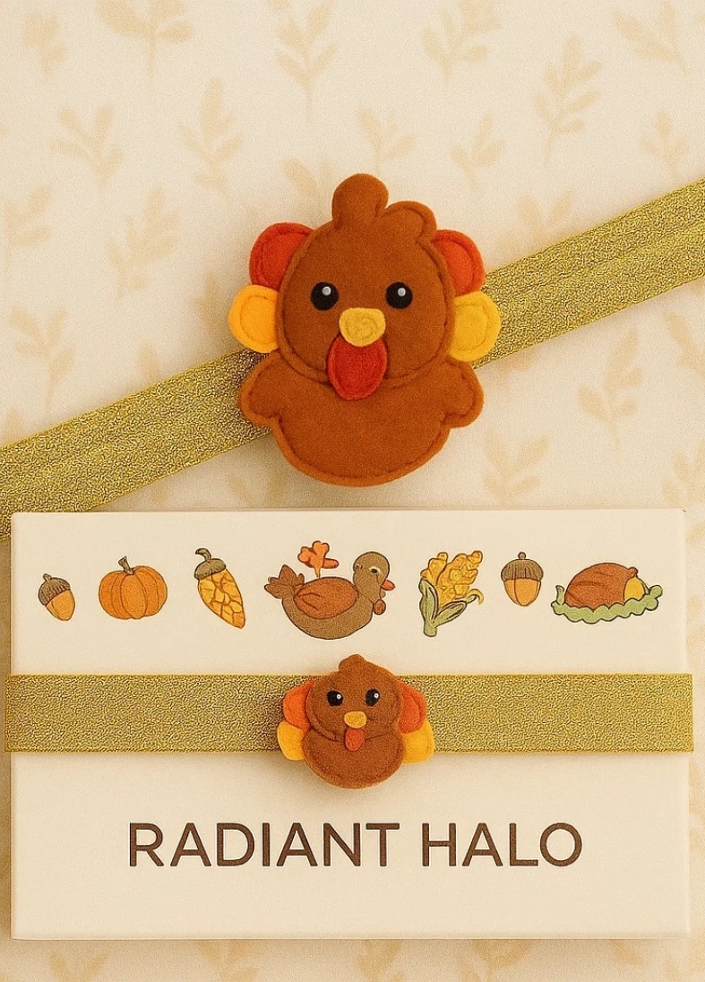 Smiling Turkey Baby Headband in Festive Gift Box