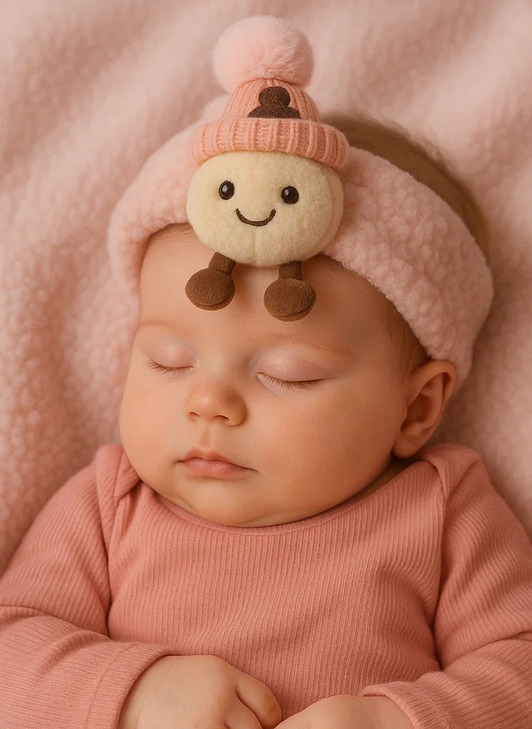 Baby Plush Toy Headband (Pink Winter Hat Design) - Cute and Cozy Baby Accessory, Perfect for Gift Giving