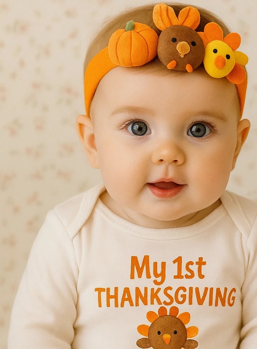 Pumpkin Turkey Baby Headband – Thanksgiving Style