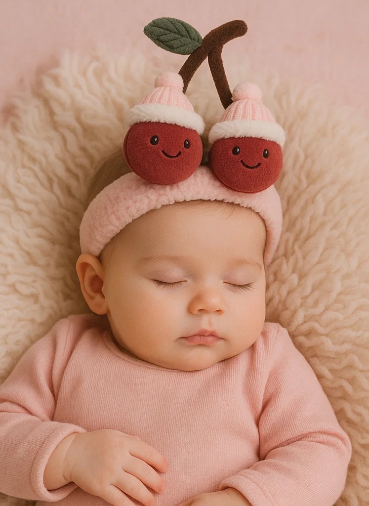 Adorable Plush Double Cherry Baby Headband – Soft, Safe & Sweet for Little Ones