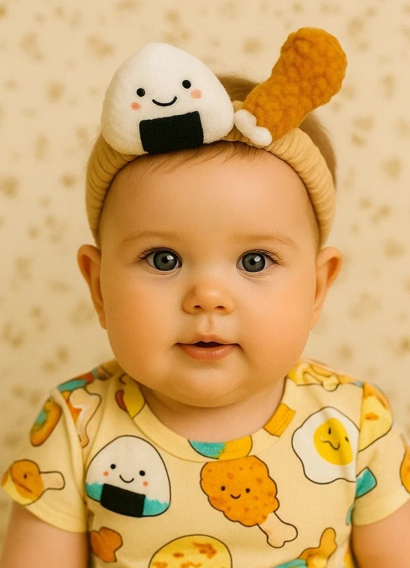 Radiant Halo Baby Headband with Rice Ball and Chicken Drumstick