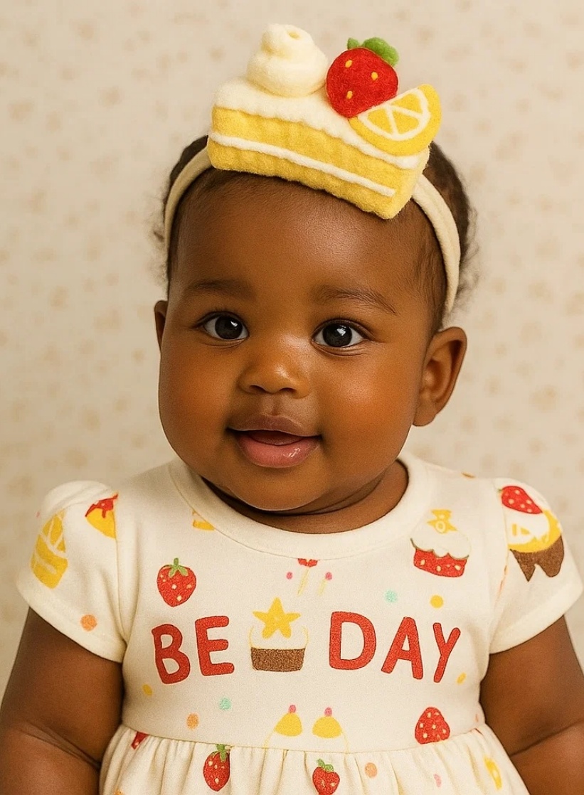Baby-Kuchen-Stirnband – Erdbeer-Sahne-Filzdesign – Radiant Halo