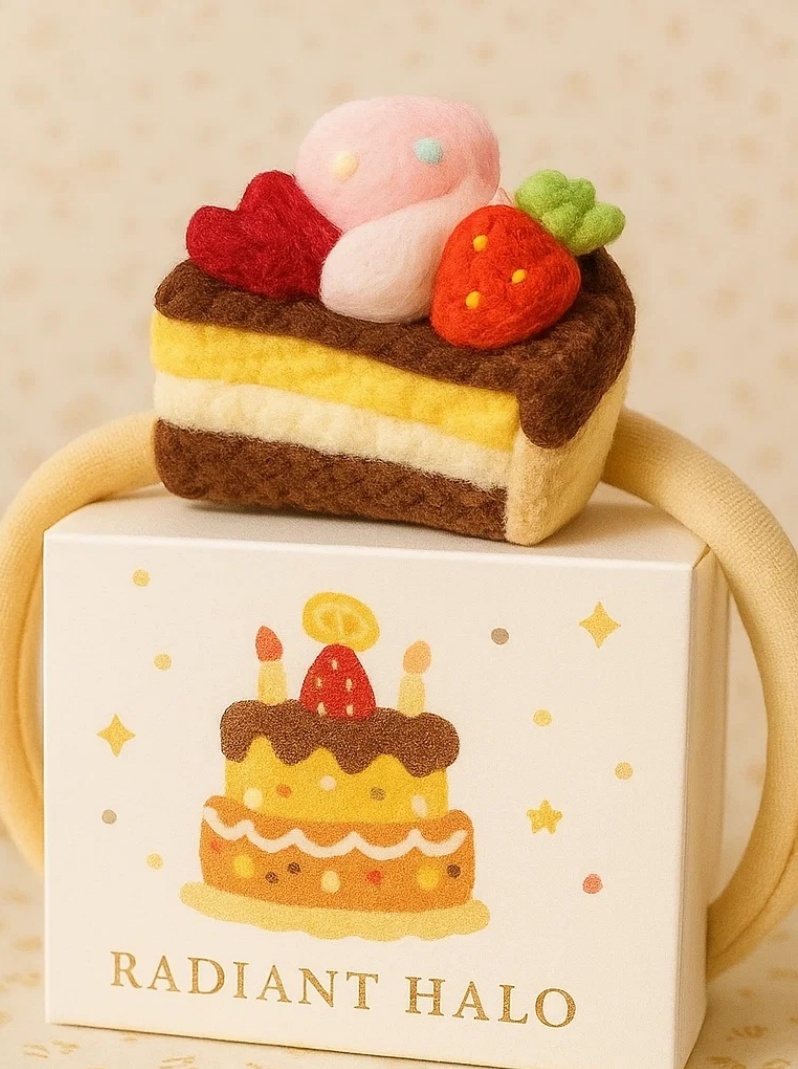 Baby-Kuchen-Stirnband – Erdbeer-Sahne-Filzdesign – Radiant Halo