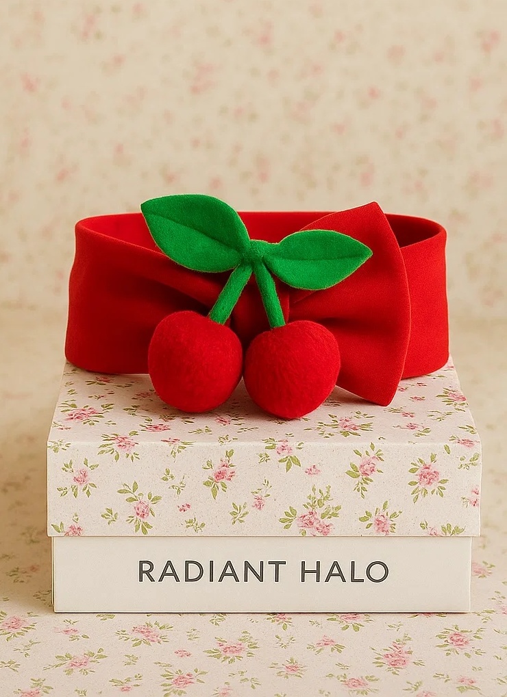 Bentita pentru bebeluși cu cireșe 3D din pluș - Set Radiant Halo