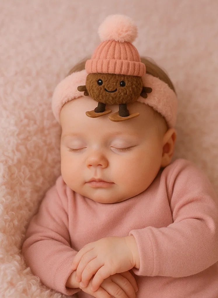 Baby Plush Toy Headband (Skier Winter Hat Design) - Cute and Fun Baby Accessory, Perfect for Winter Gifts