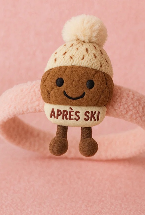 Baby-Stirnband mit Plüschfigur (Après Ski Design) – Weiches und stilvolles Accessoire für Babys, perfekt als Geschenk