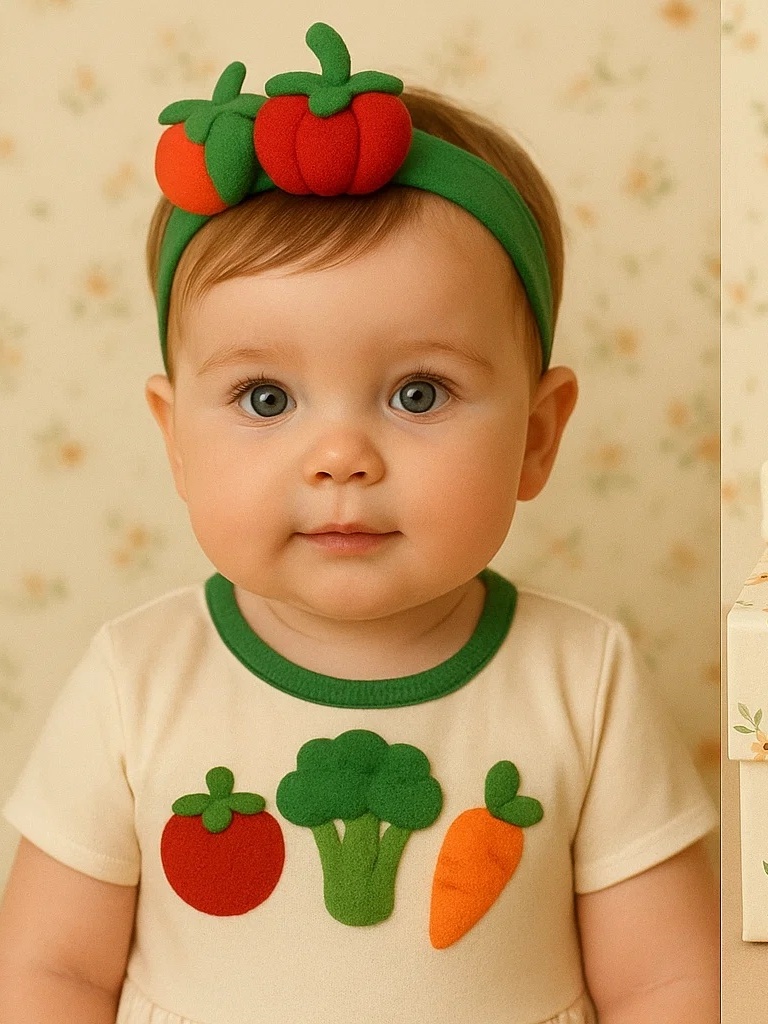 Cute Baby Headband Set with Tomato, Broccoli, and Pumpkin Designs