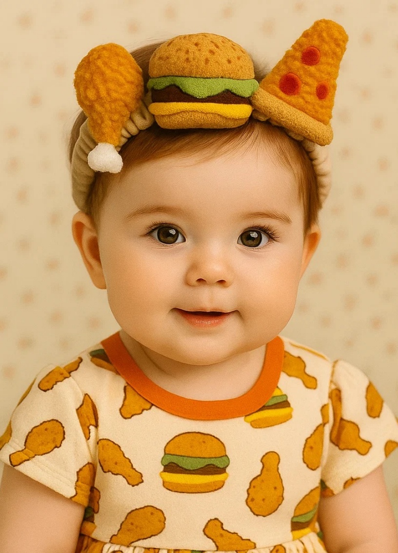 Radiant Halo Baby Headband with Pizza, Chicken, and Hamburger