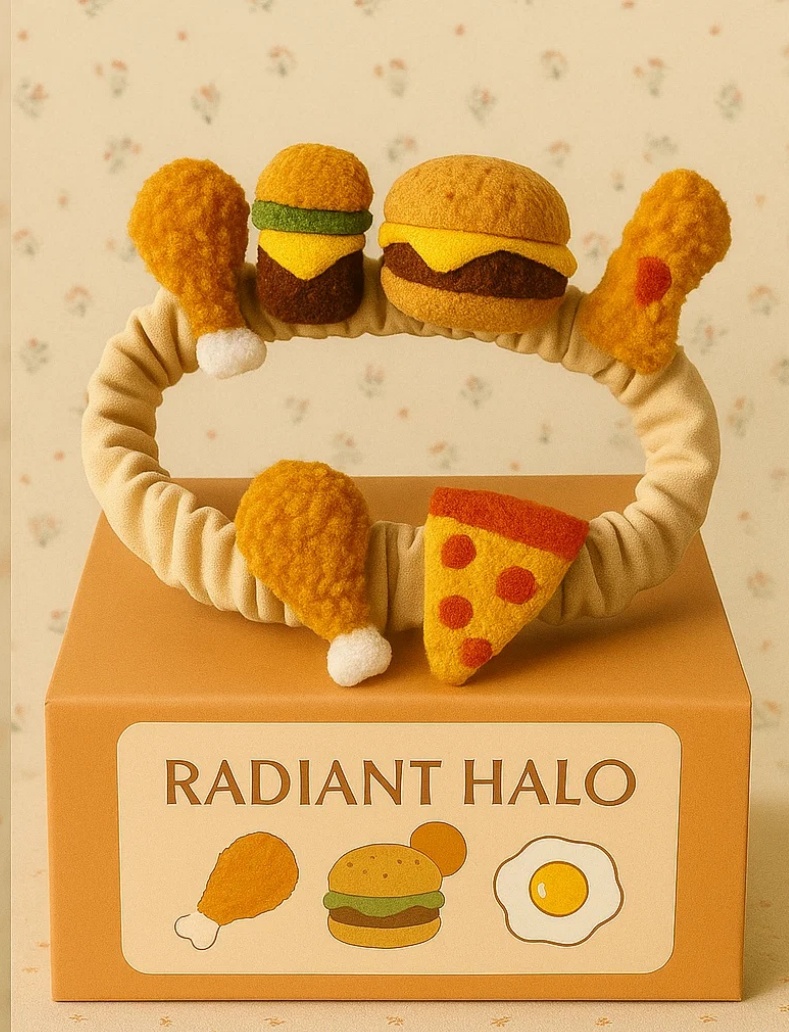 Radiant Halo Baby Headband with Pizza, Chicken, and Hamburger