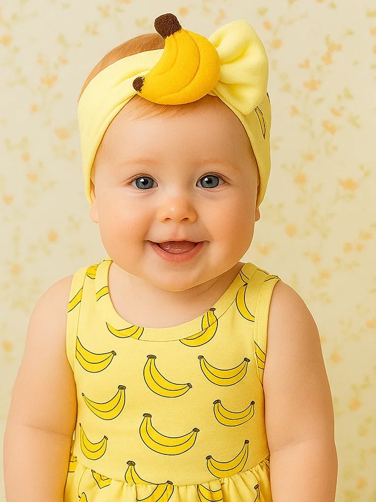 Faixa de cabeça para bebê com design de fruta de banana